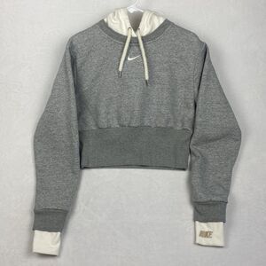 Nike Icon Easy Fleece Cropped Hoodie Sweater Womens Small Gray Logo Sweatshirt